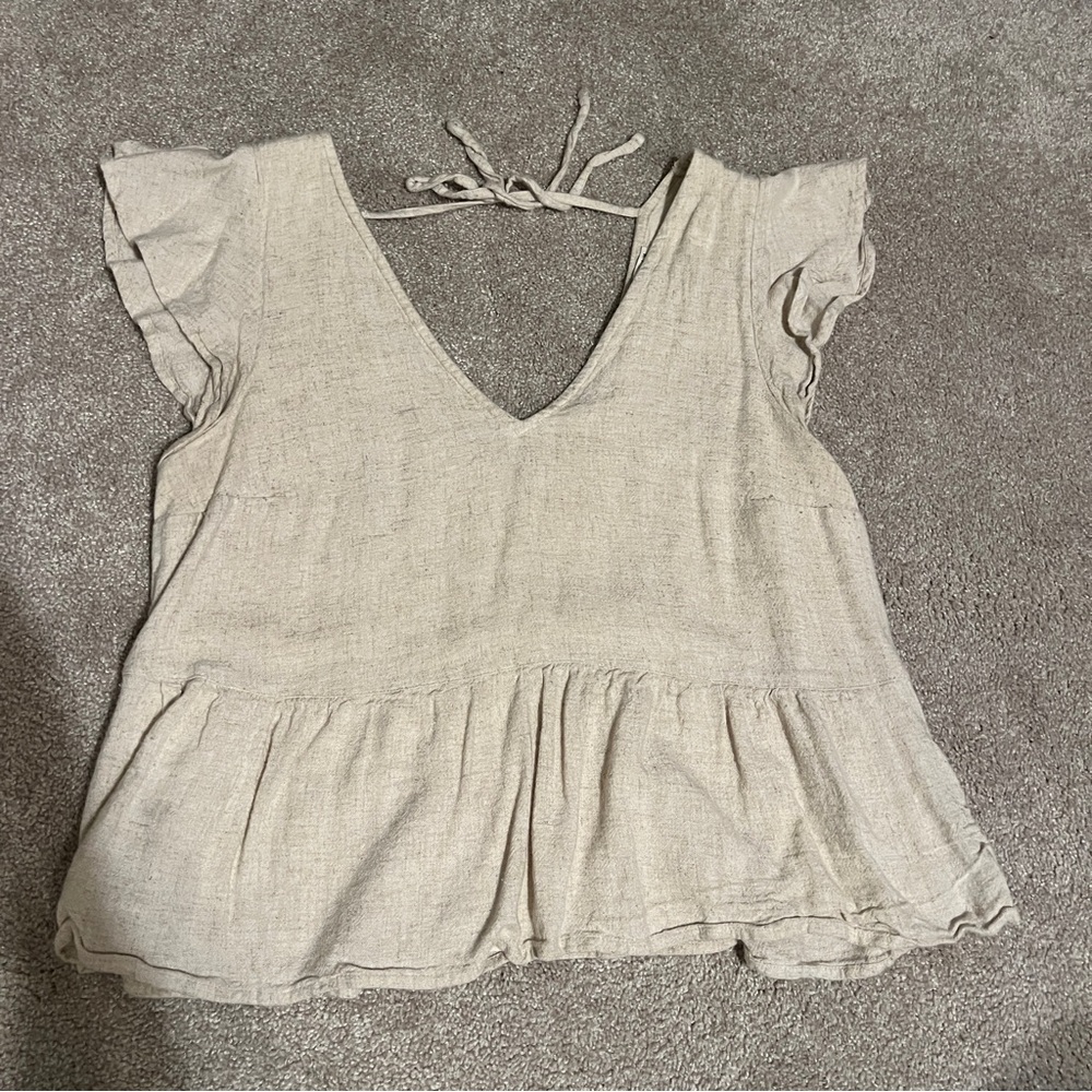 Abercrombie & Fitch Beige Flutter Sleeve Blouse